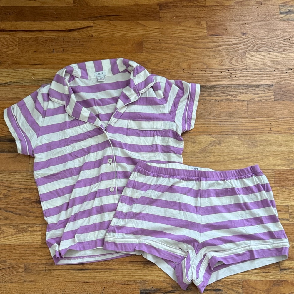 J.Crew Purple and White Striped Cotton Short Pajama Set